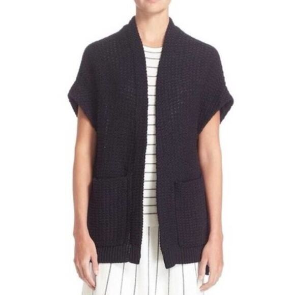 THEORY Fremont Ibisco Chunky Knit Open Front Cardigan Sweater Navy Lagenlook - Picture 1 of 8